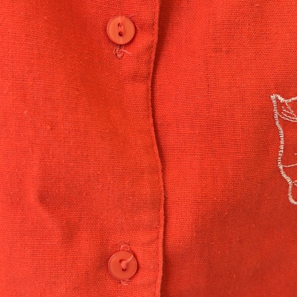 Women Top 100% Cotton Sleeveless Coat Collar Orange Button Down Fitted T… - Picture 7 of 10